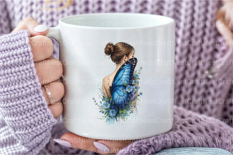 Butterfly and Flower White Girl Clipart Bundle - CraftNest - Digital Crafting and Art