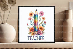 Teacher Floral Pencil Clipart Bundle - CraftNest - Digital Crafting and Art