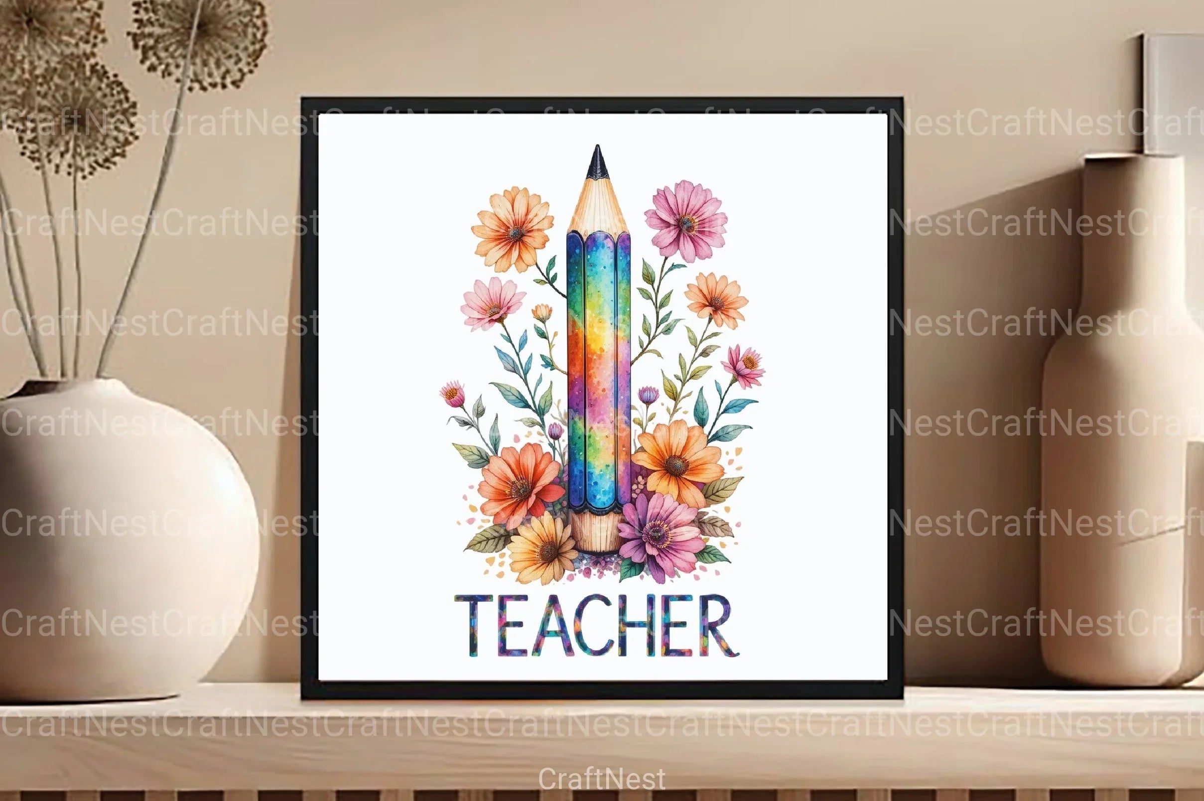 Teacher Floral Pencil Clipart Bundle - CraftNest - Digital Crafting and Art