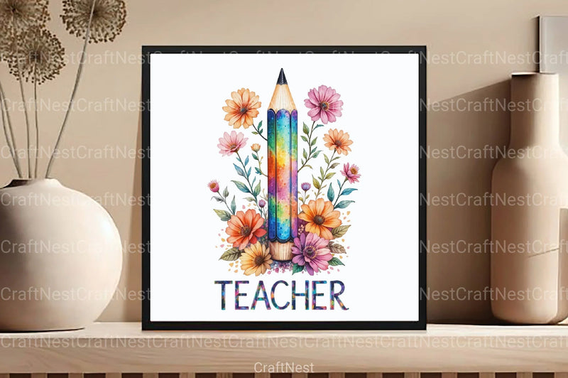 Teacher Floral Pencil Clipart Bundle - CraftNest - Digital Crafting and Art