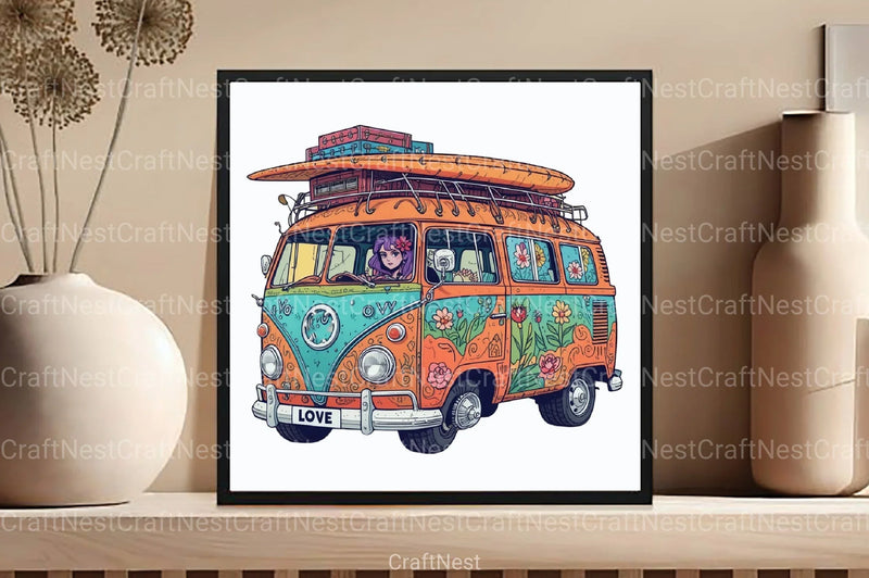 Happy Summer Van Clipart Bundle - CraftNest - Digital Crafting and Art