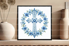 Blue Cross with Flowers Clipart Bundle - CraftNest - Digital Crafting and Art