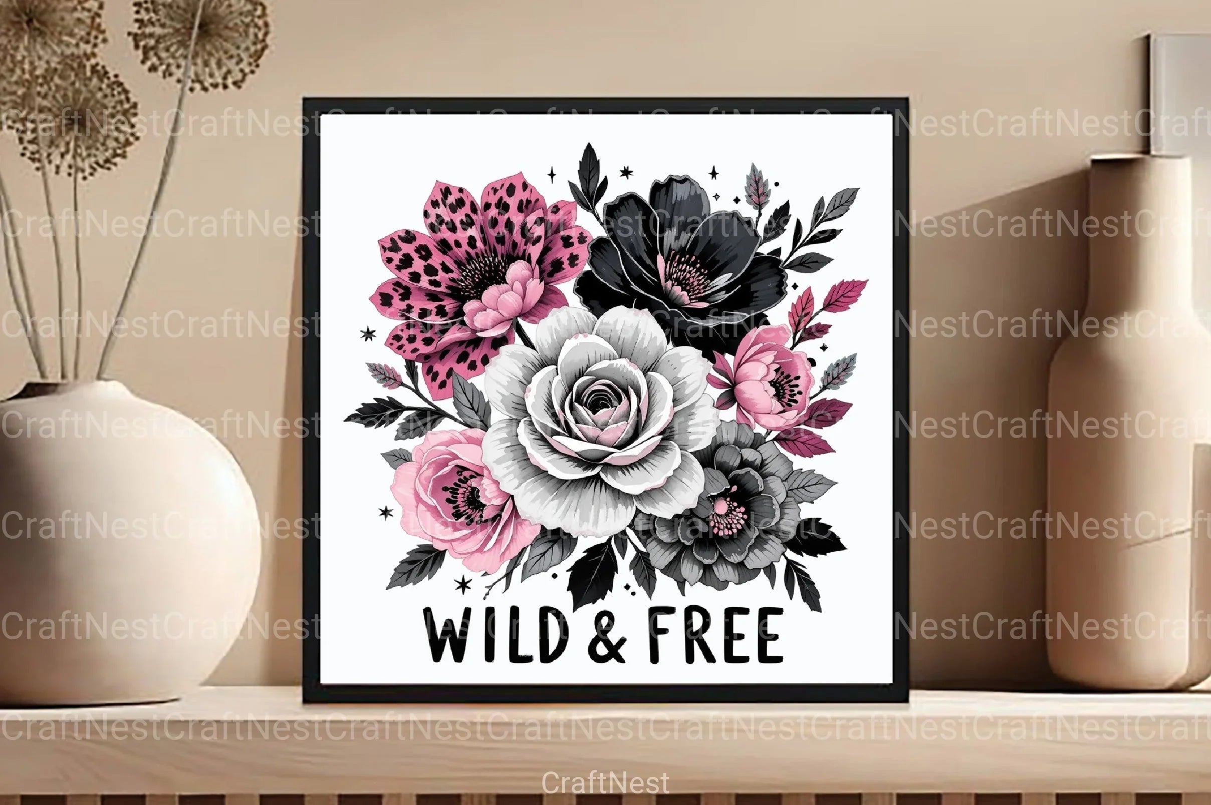 Black & White Flower Bouquet Clipart Bundle - CraftNest - Digital Crafting and Art