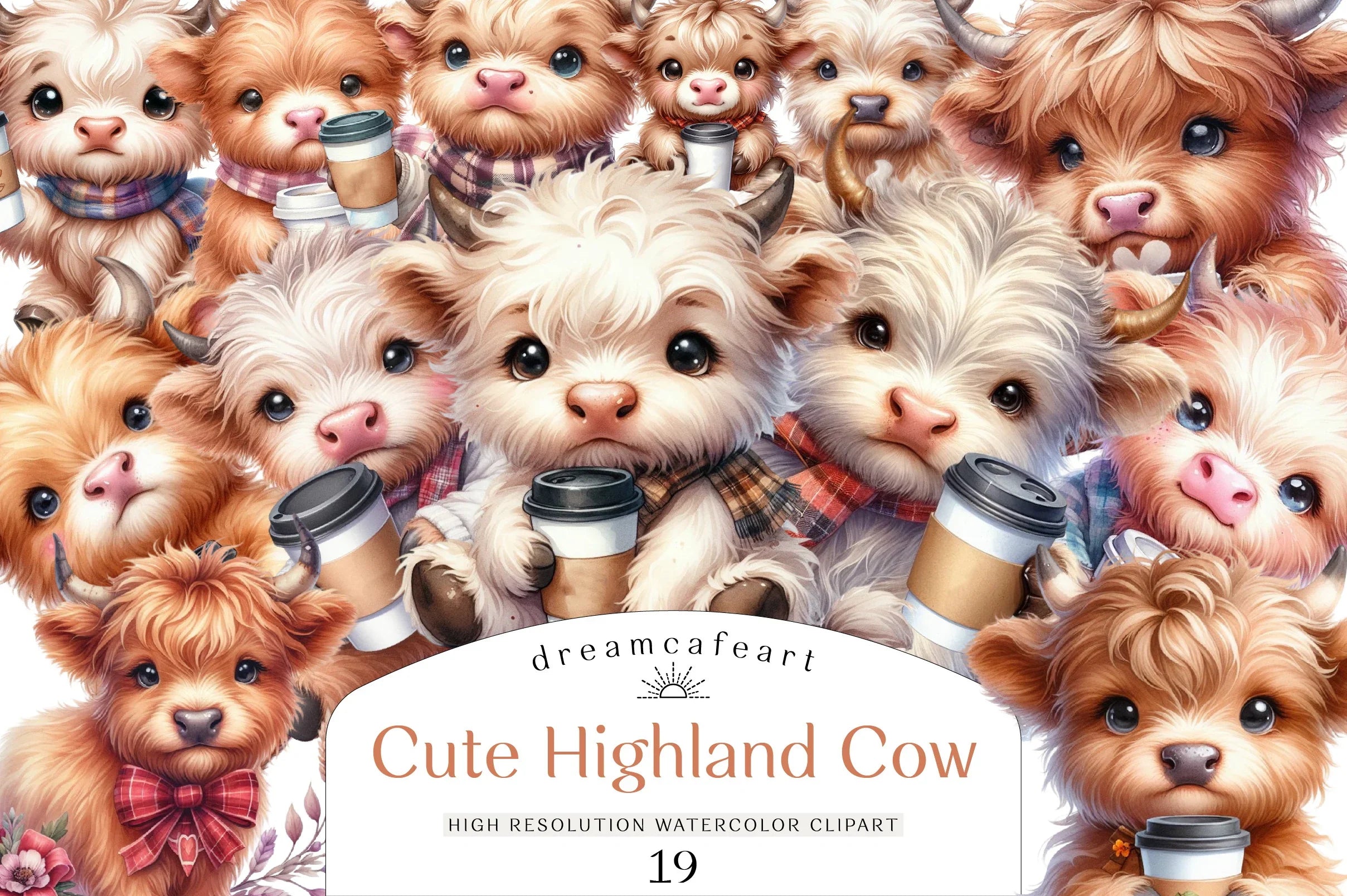 Funny Highland Cow Coffee Clipart Bundle - CraftNest - Digital Crafting and Art