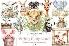 Funny Cute Animal Peeking Clipart Bundle - CraftNest - Digital Crafting and Art