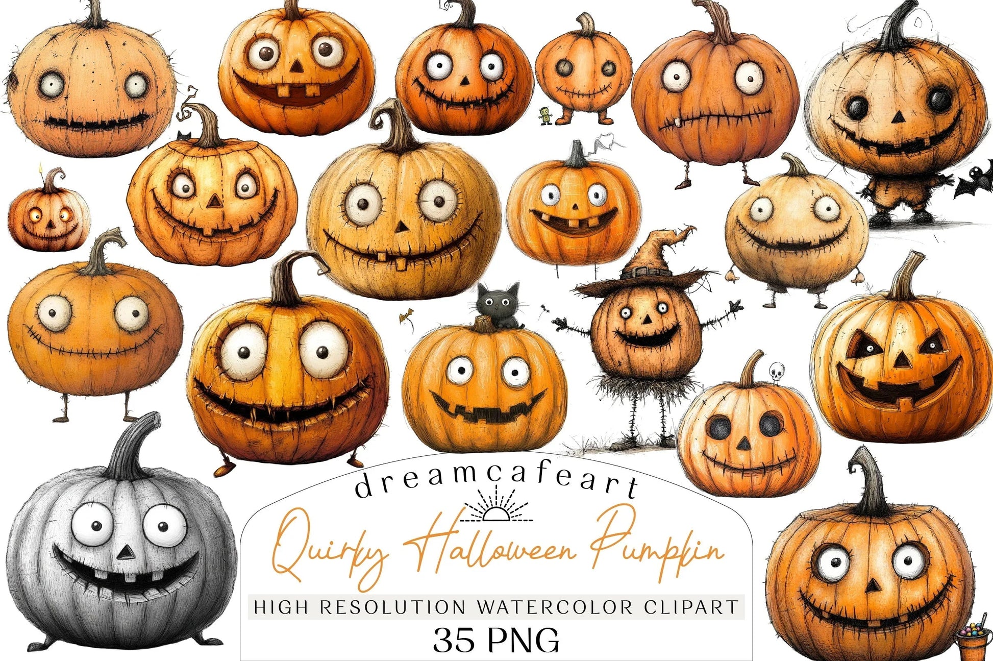 Quirky Halloween Pumpkin Clipart Bundle - CraftNest - Digital Crafting and Art
