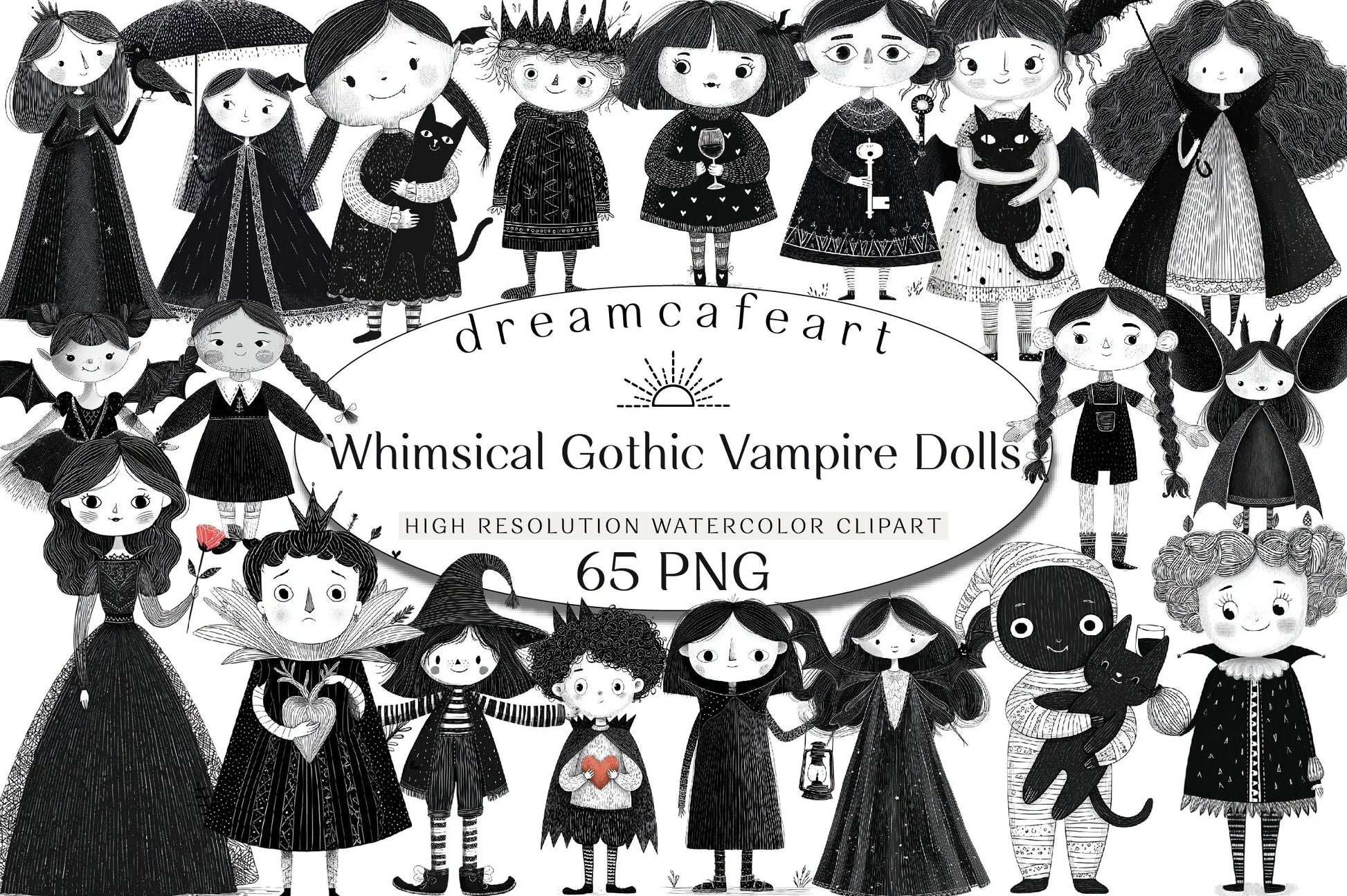 Whimsical Gothic Vampire Dolls Clipart Bundle - CraftNest - Digital Crafting and Art