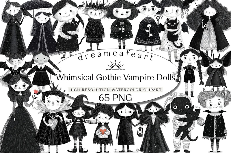 Whimsical Gothic Vampire Dolls Clipart Bundle - CraftNest - Digital Crafting and Art