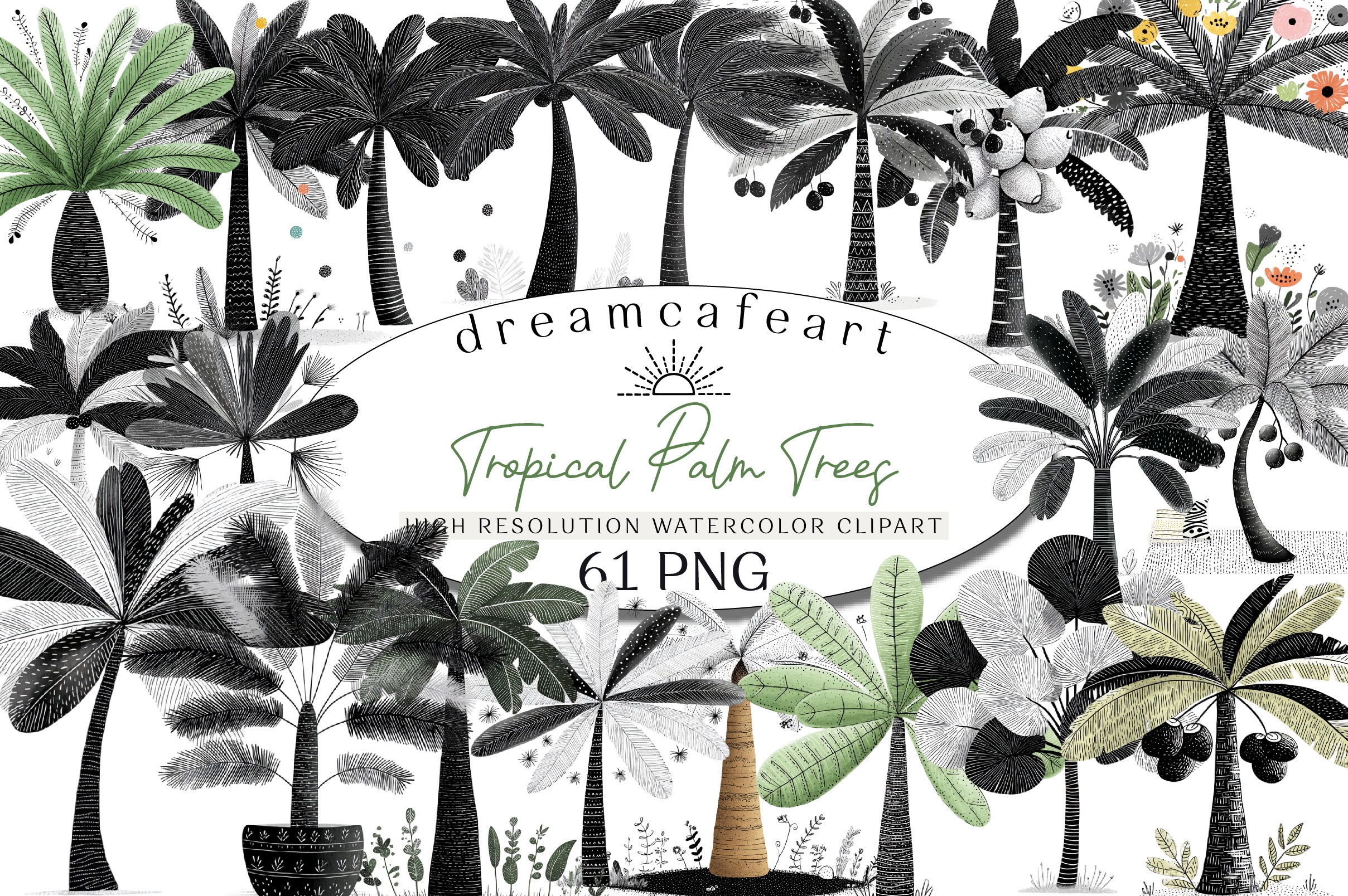Tropical Palm Trees Clipart Bundle