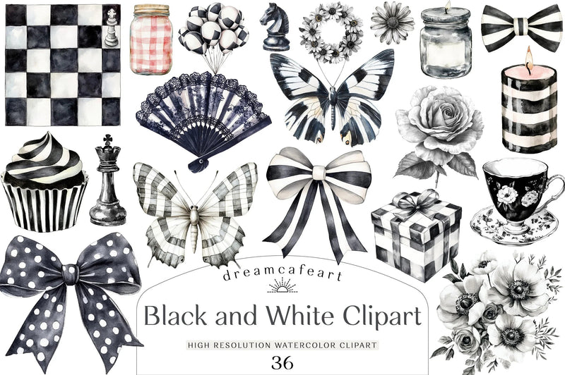 Black and White Clipart Bundle - CraftNest - Digital Crafting and Art
