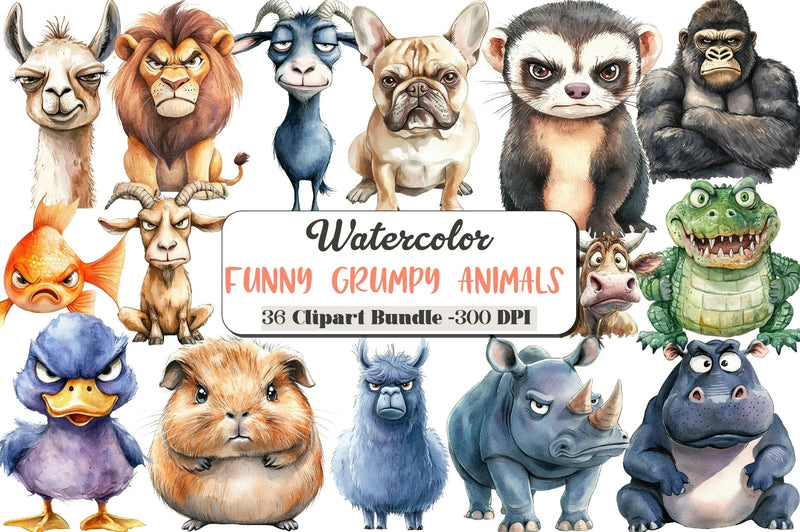 Grumpy Animals Clipart Bundle - Funny Collection - CraftNest - Digital Crafting and Art