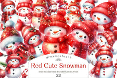 Red Cute Snowman Clipart Bundle - CraftNest - Digital Crafting and Art