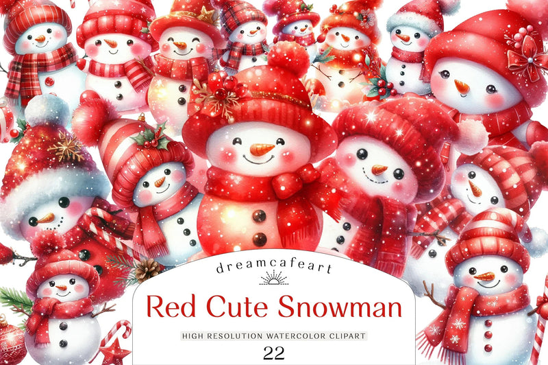 Red Cute Snowman Clipart Bundle - CraftNest - Digital Crafting and Art