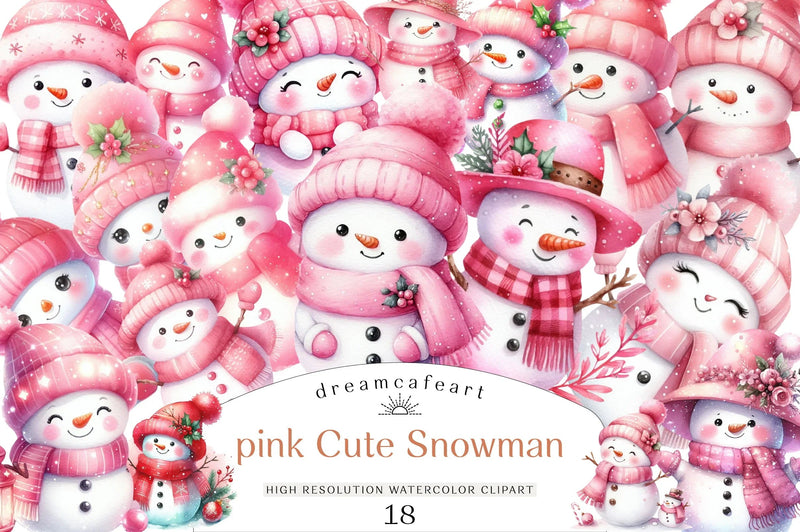 Pink Cute Snowman Clipart Bundle - CraftNest - Digital Crafting and Art