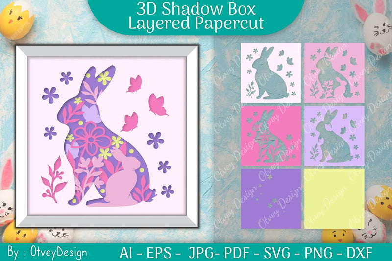 Spring Bunny 3D Shadow Box SVG Bundle 1 - CraftNest - Digital Crafting and Art