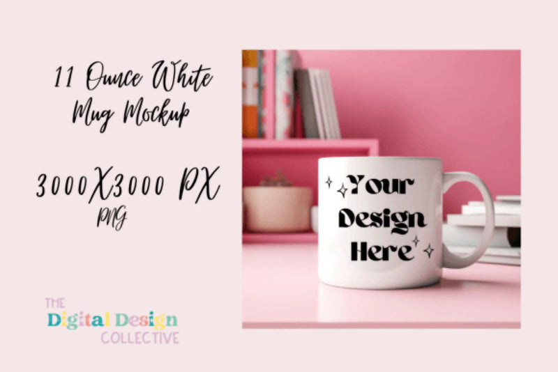 Pink 11oz White Mug Mockup - CraftNest - Digital Crafting and Art