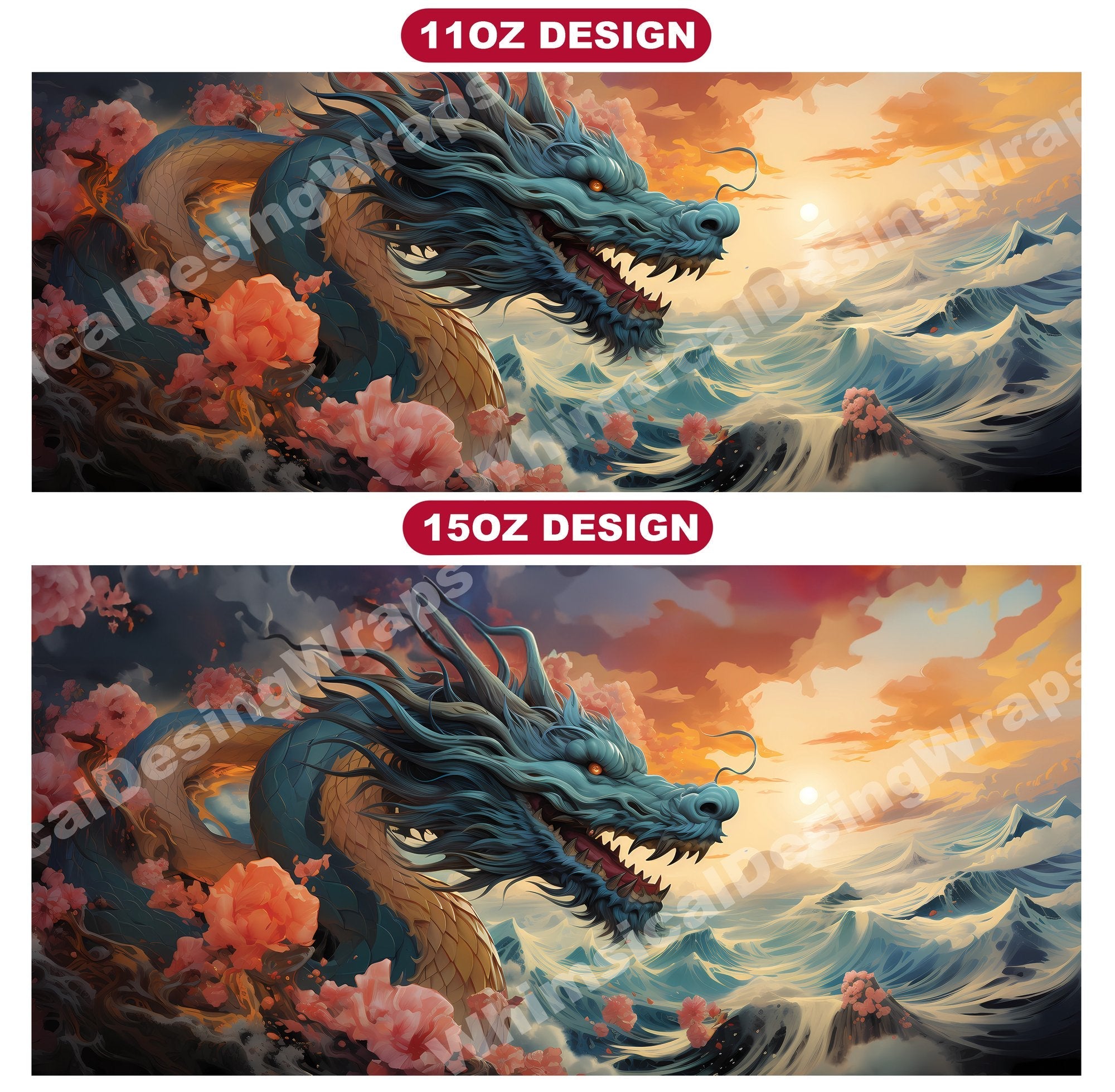 Japanese Art Style Dragons Mug Wrap