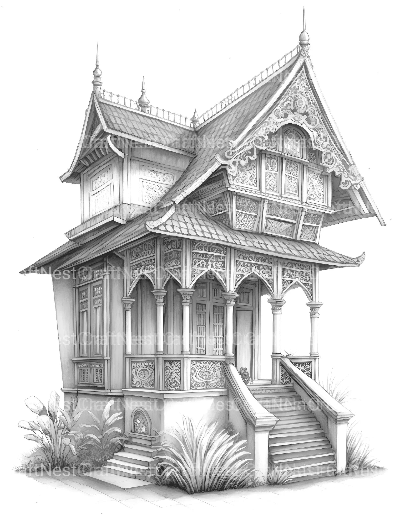 Indonesian Tiny House Coloring Book - CraftNest - Digital Crafting and Art