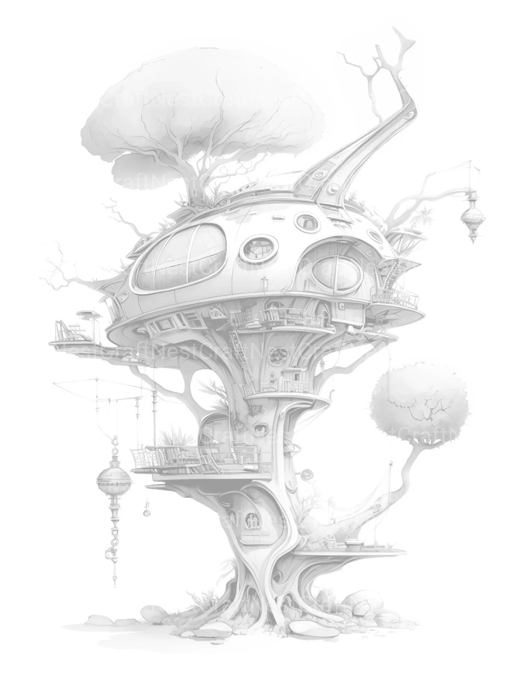 Future Treehouse Coloring Book - CraftNest - Digital Crafting and Art