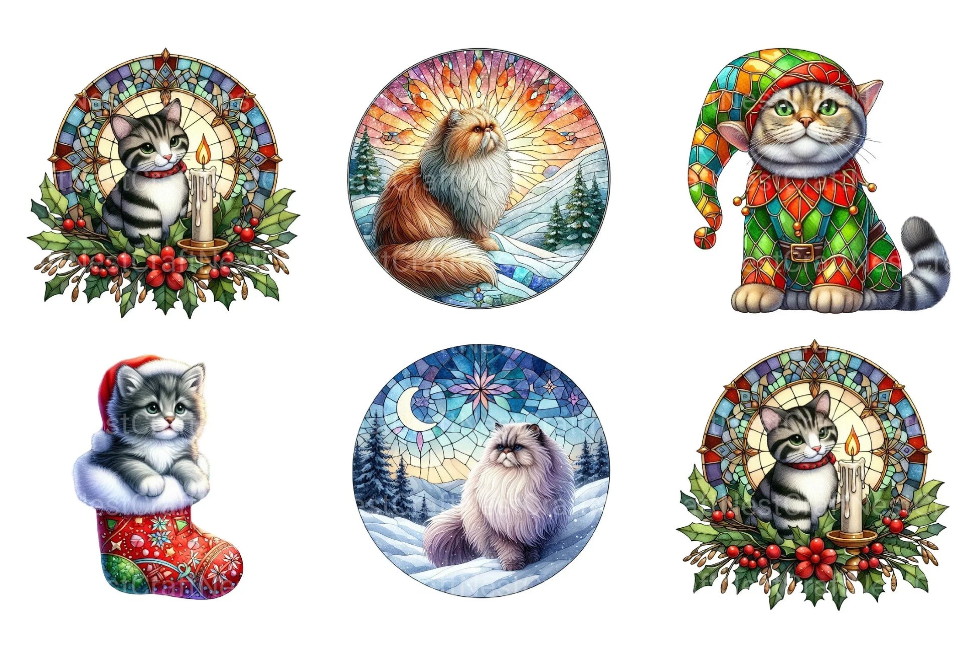 Christmas Cute Cat Ornament Designs - Funny Animal Clipart Bundle - CraftNest - Digital Crafting and Art