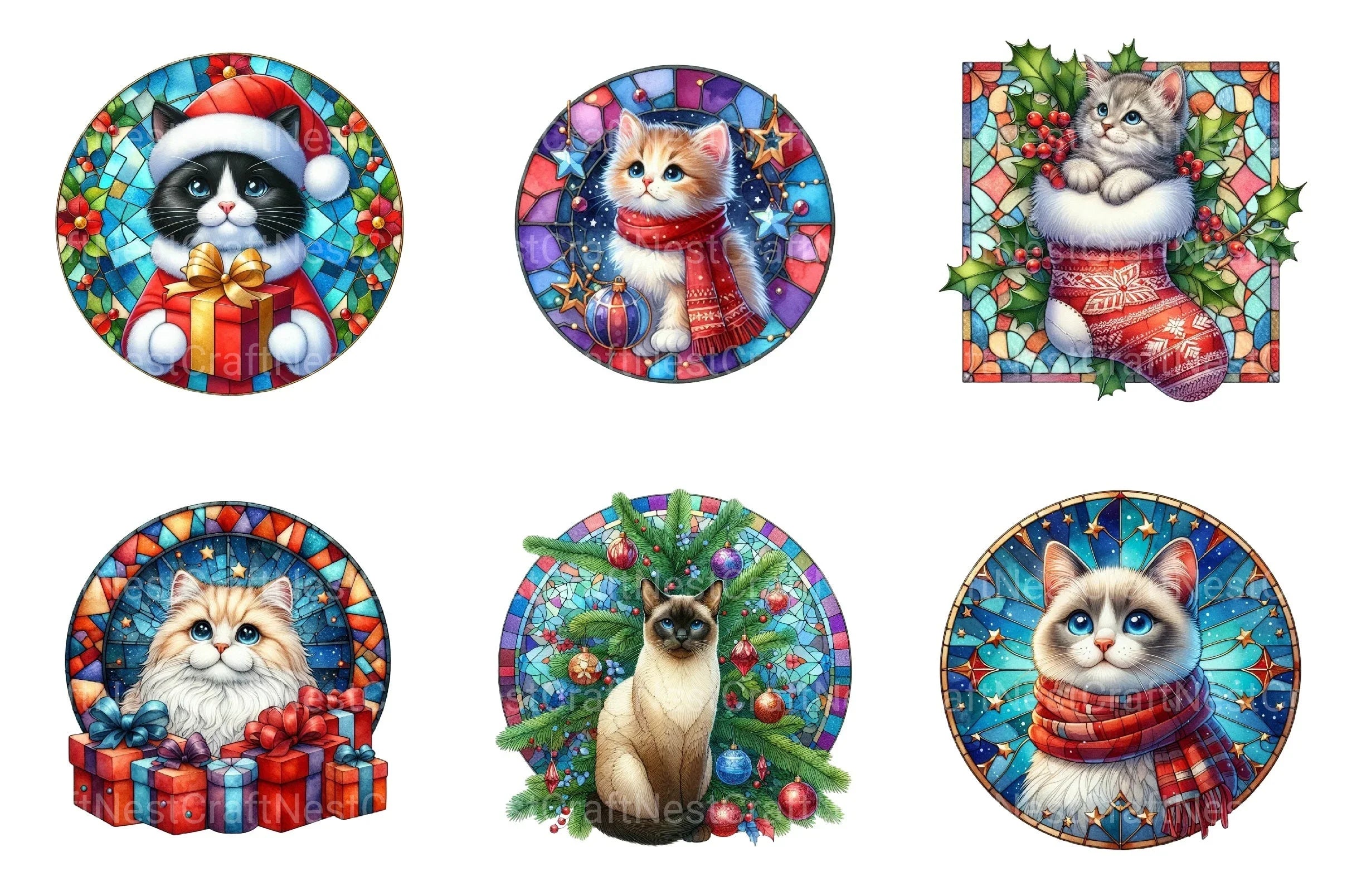 Christmas Cute Cat Ornament Designs - Funny Animal Clipart Bundle - CraftNest - Digital Crafting and Art