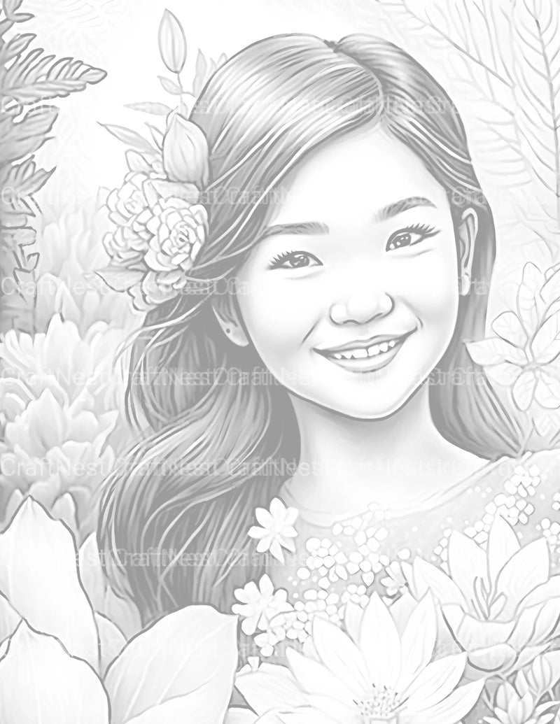 Asian Flower Girl Coloring Book - CraftNest - Digital Crafting and Art