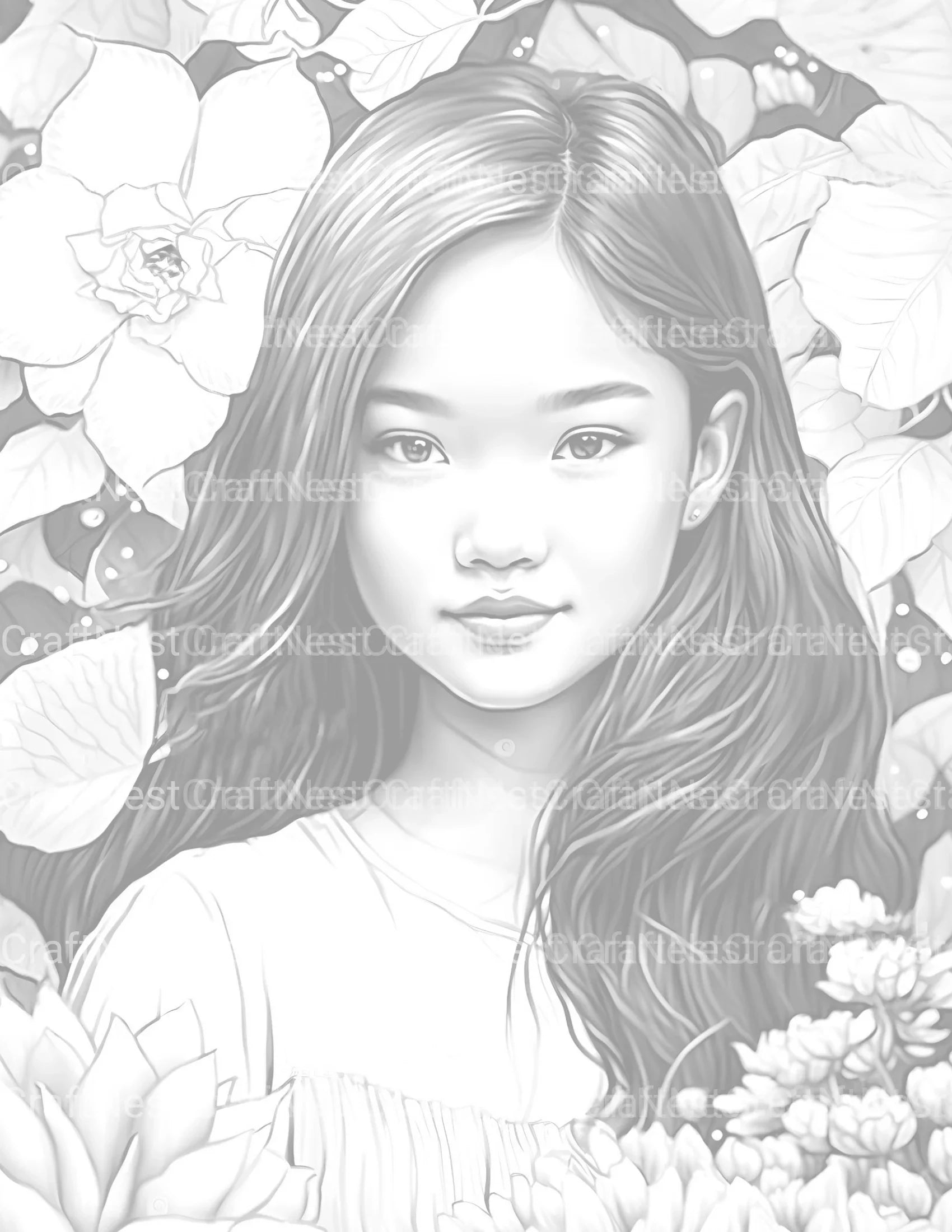 Asian Flower Girl Coloring Book - CraftNest - Digital Crafting and Art