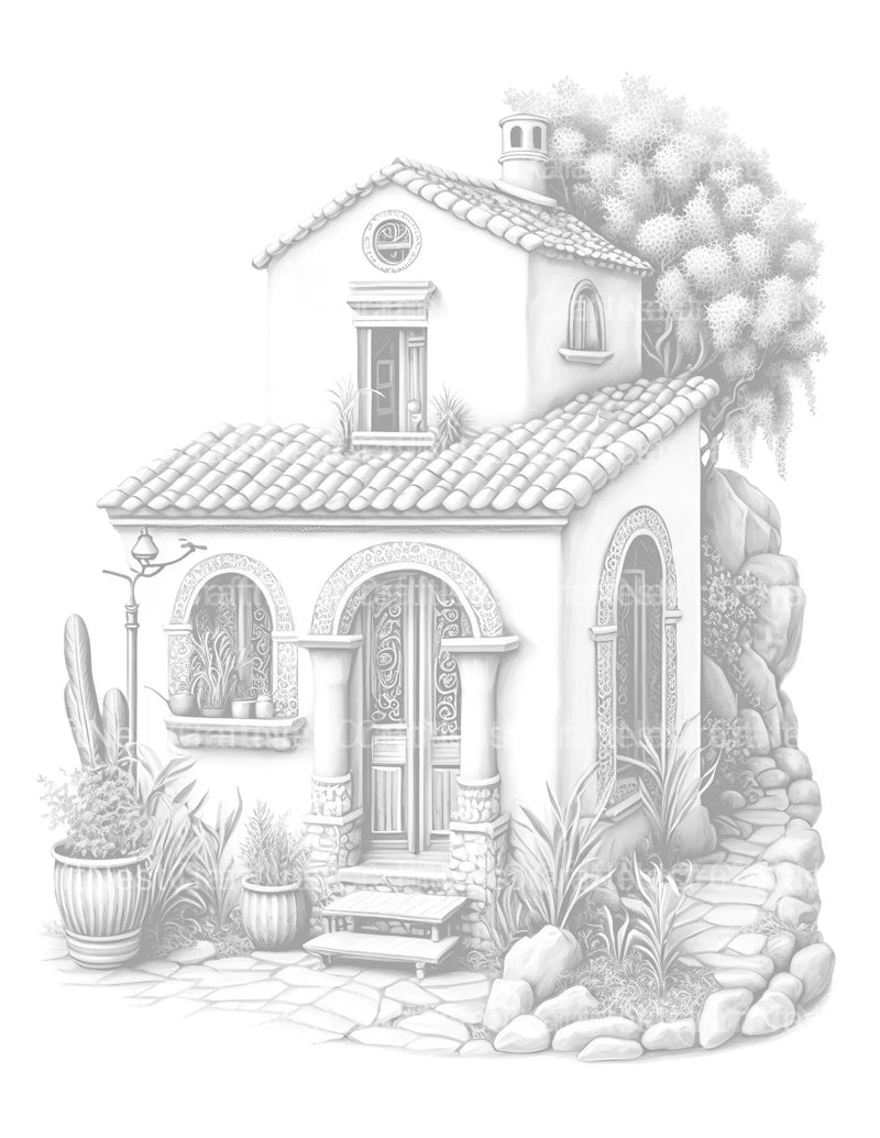 Mediterranean Tiny House Coloring Book - CraftNest - Digital Crafting and Art