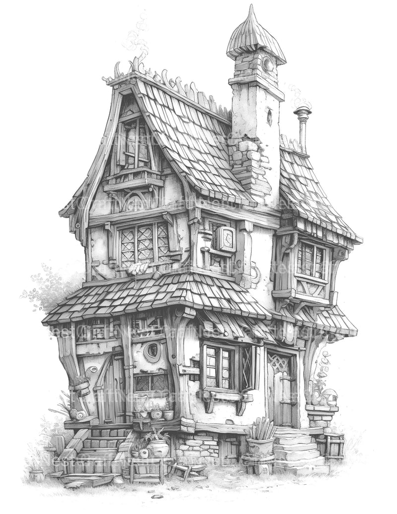 Medieval Tiny House Coloring Book - CraftNest - Digital Crafting and Art