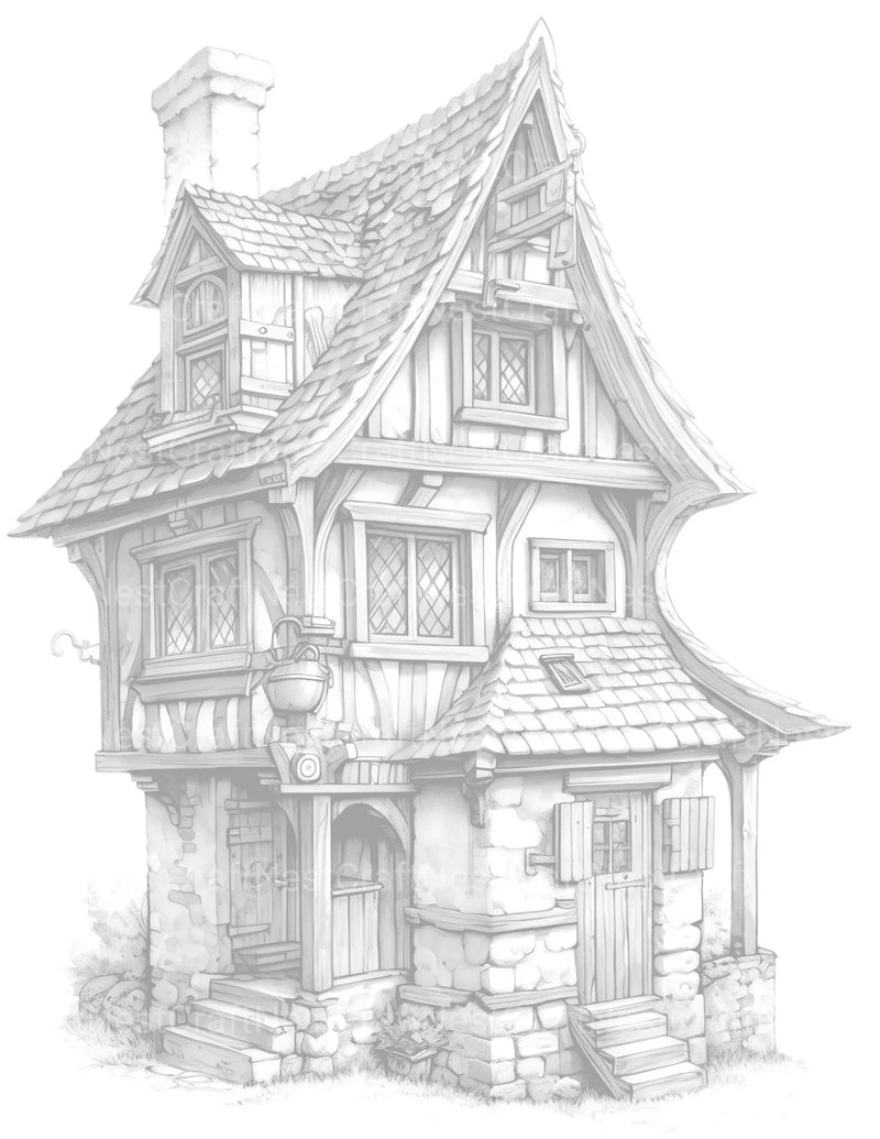 Medieval Tiny House Coloring Book - CraftNest - Digital Crafting and Art