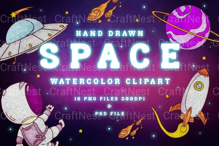 Cute Hand Drawn Space Clipart Bundle - CraftNest - Digital Crafting and Art