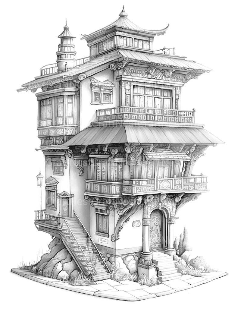 Tibetan Tiny House Coloring Book - CraftNest - Digital Crafting and Art