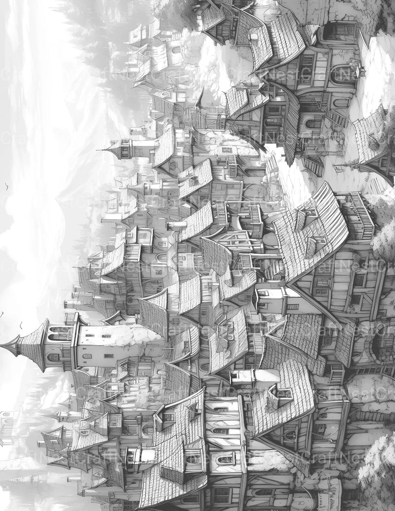 Medieval Village Coloring Book - CraftNest - Digital Crafting and Art