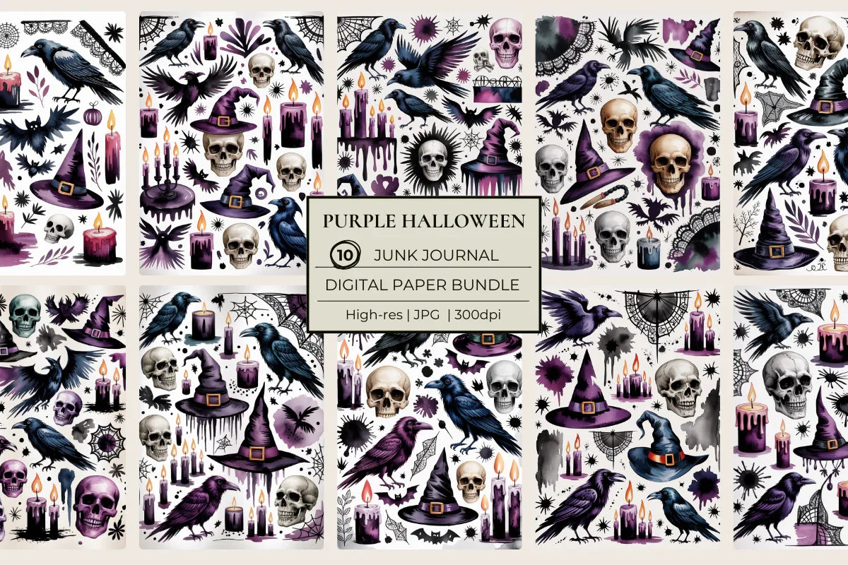 Purple Halloween Junk Journal Papers - CraftNest - Digital Crafting and Art