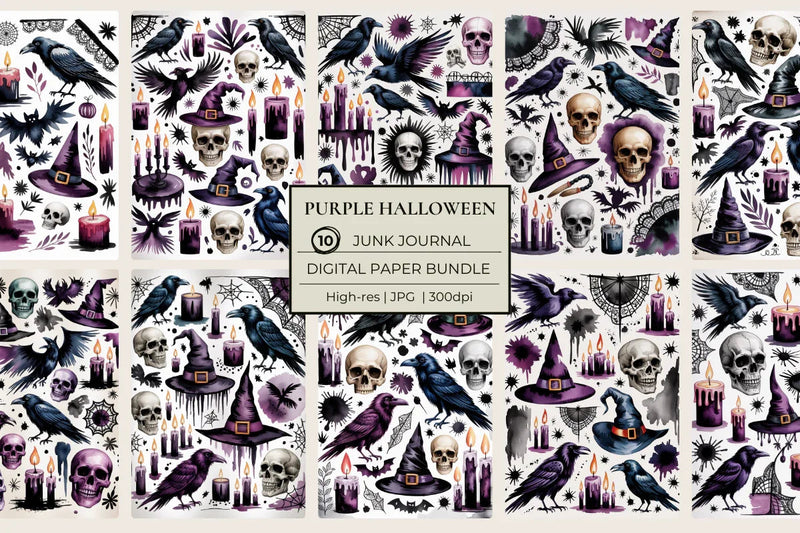 Purple Halloween Junk Journal Papers - CraftNest - Digital Crafting and Art