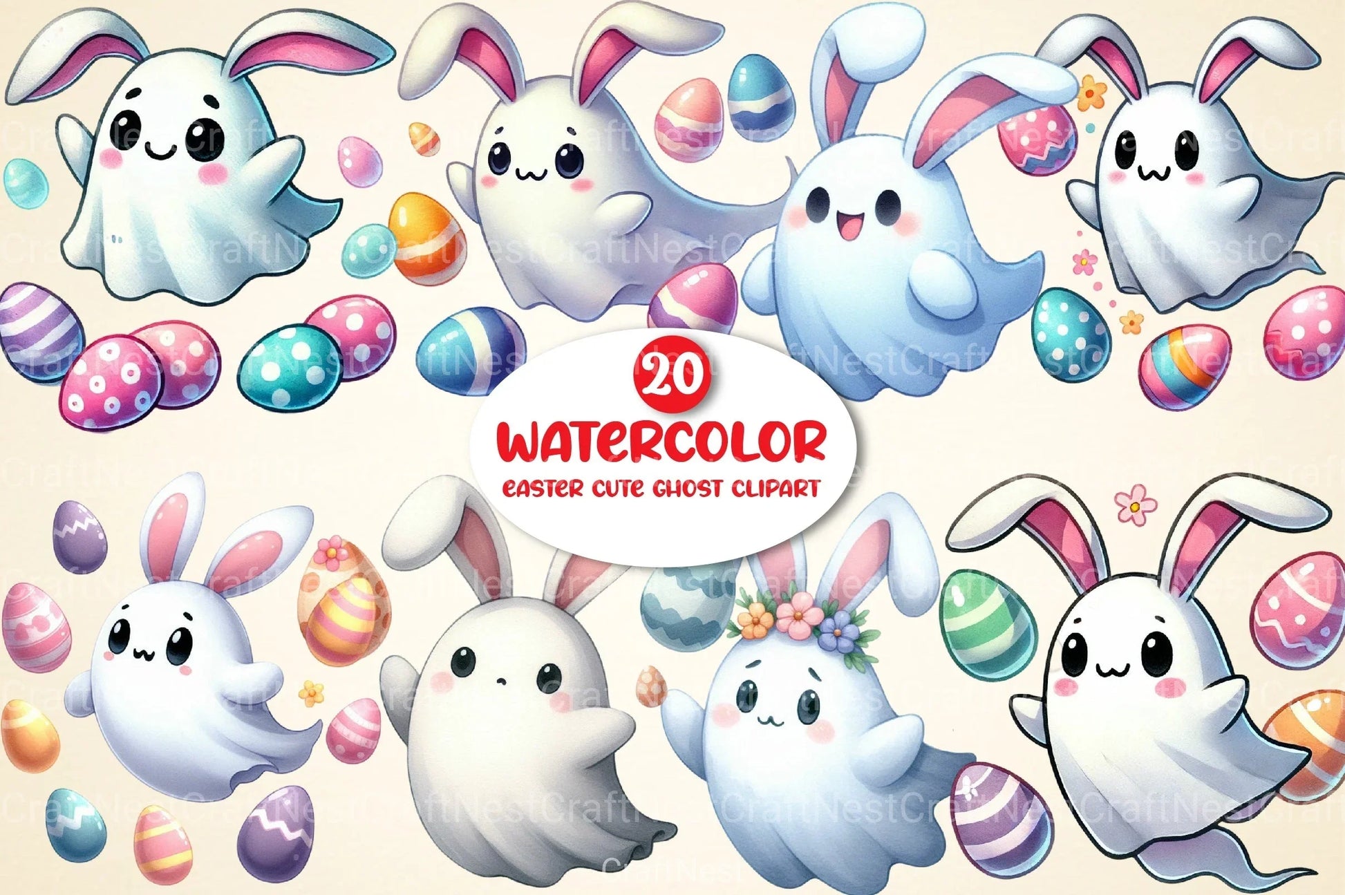 Easter Cute Ghost Clipart Bundle - CraftNest - Digital Crafting and Art
