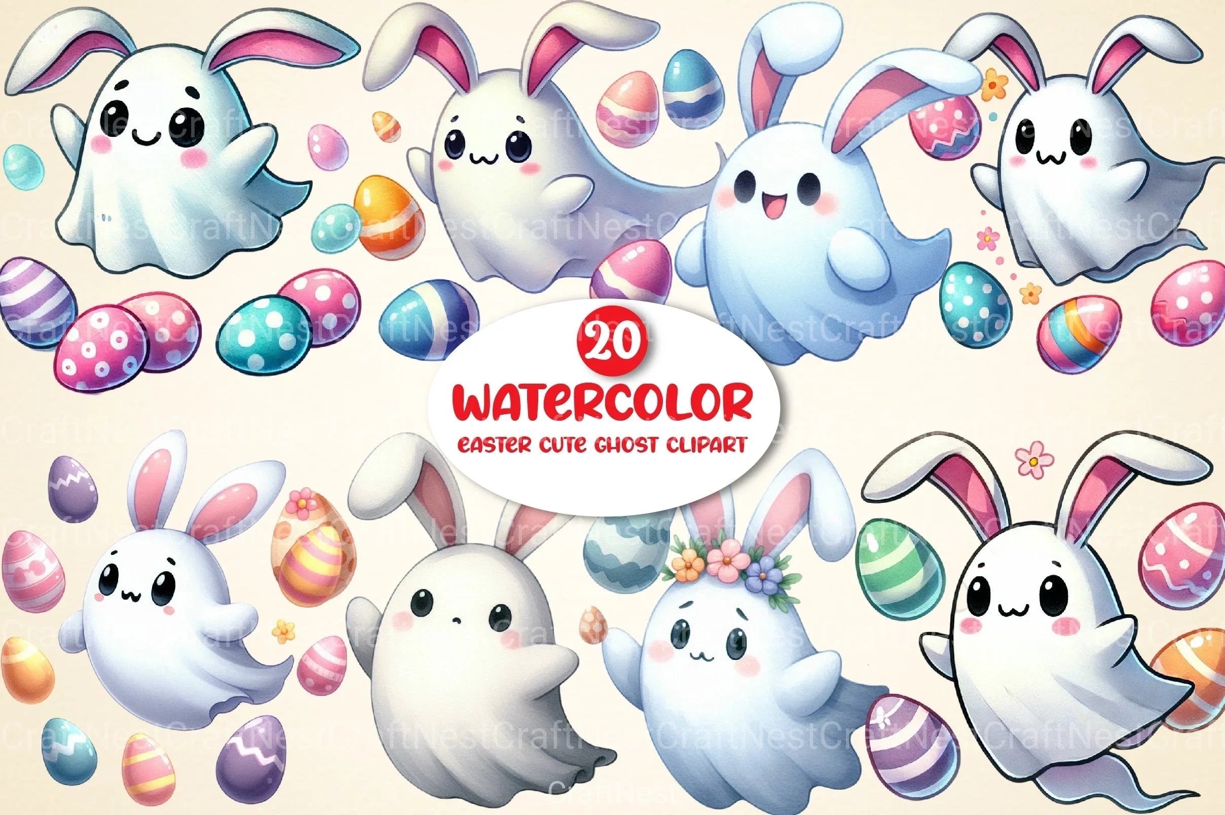 Easter Cute Ghost Clipart Bundle - CraftNest - Digital Crafting and Art