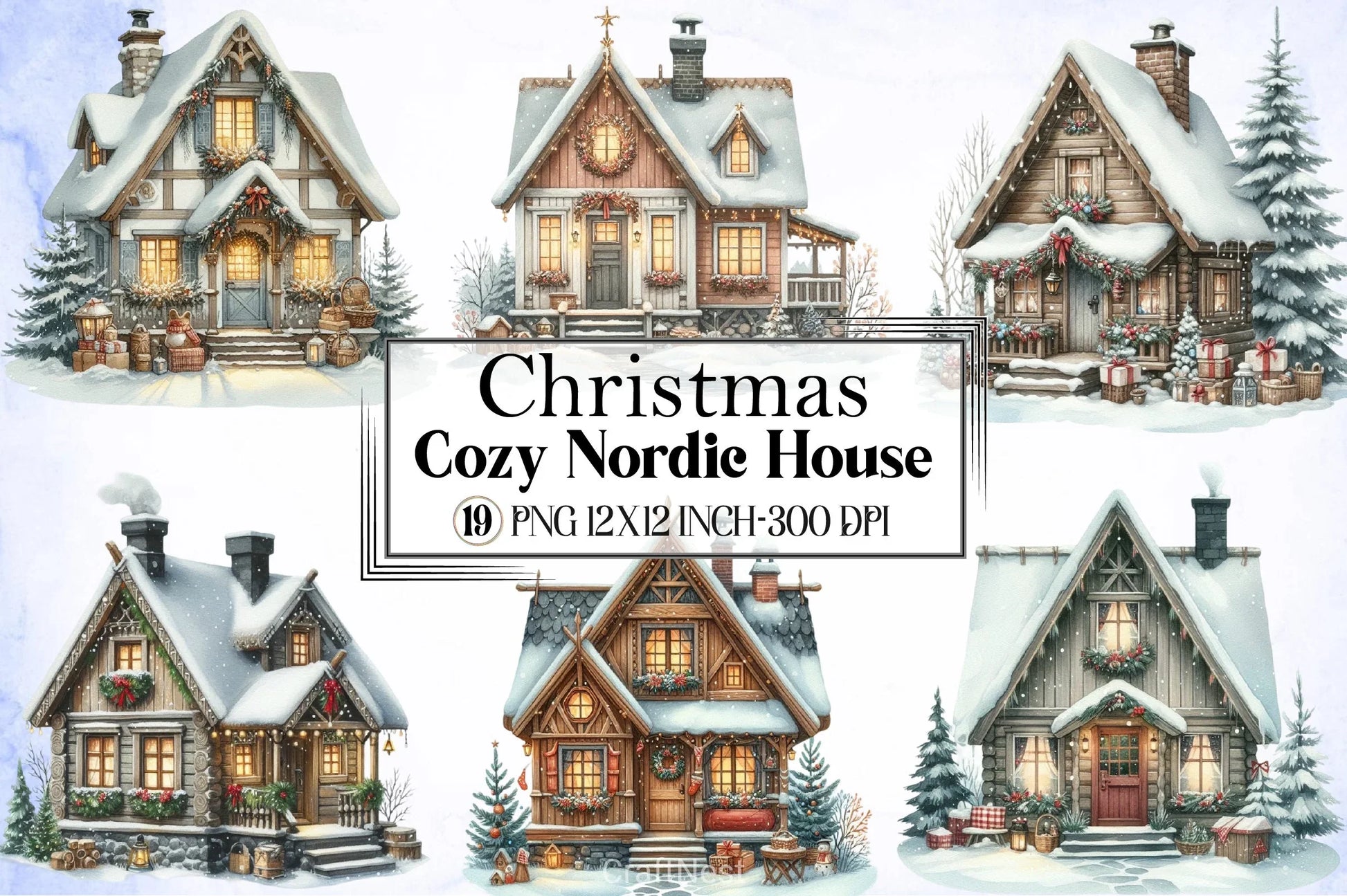 Cozy Nordic House Christmas Clipart Bundle - CraftNest - Digital Crafting and Art