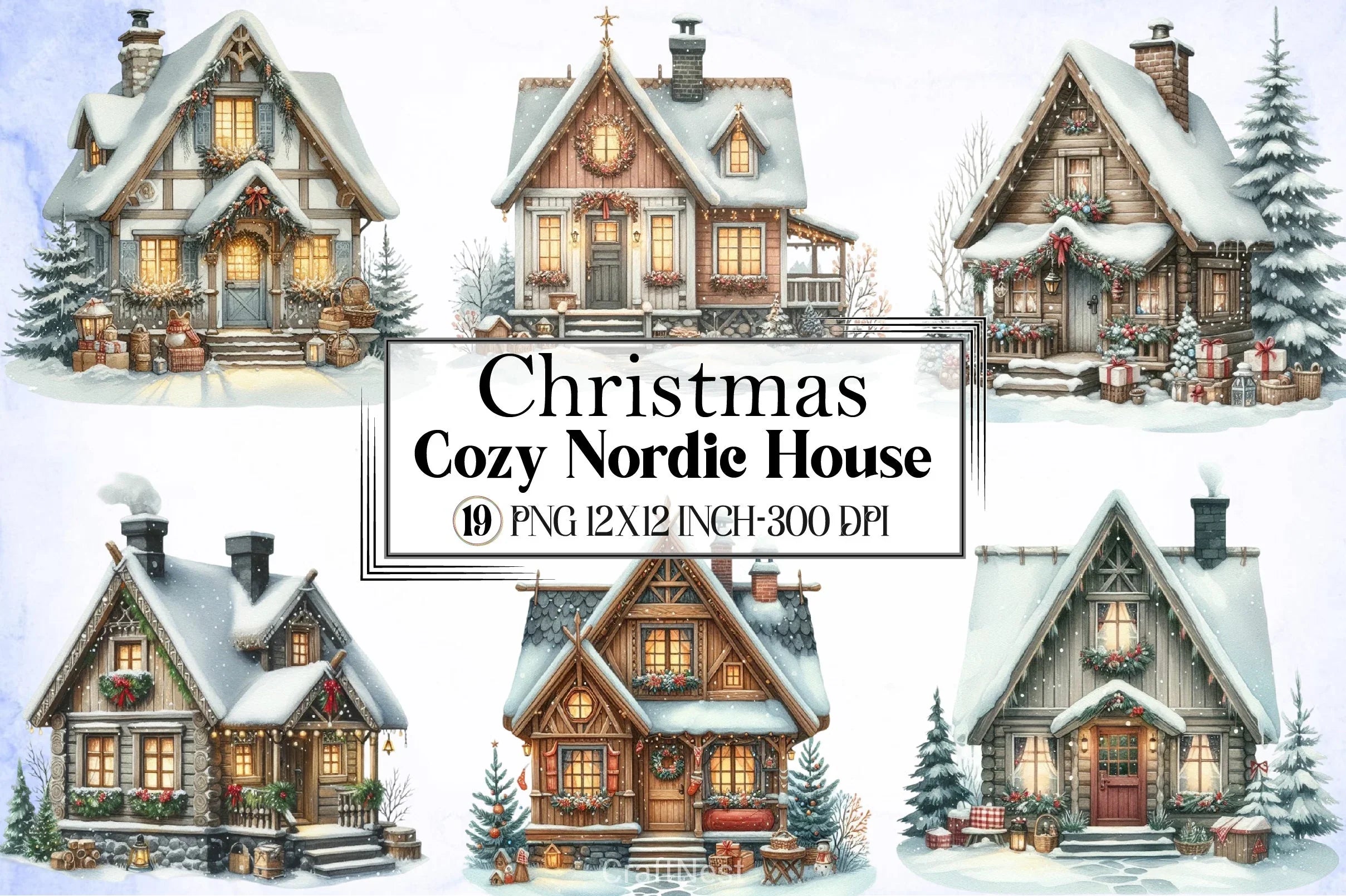 Cozy Nordic House Christmas Clipart Bundle - CraftNest - Digital Crafting and Art
