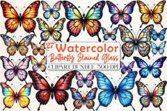 Colorful Butterfly Stained Glass Clipart Bundle - CraftNest - Digital Crafting and Art