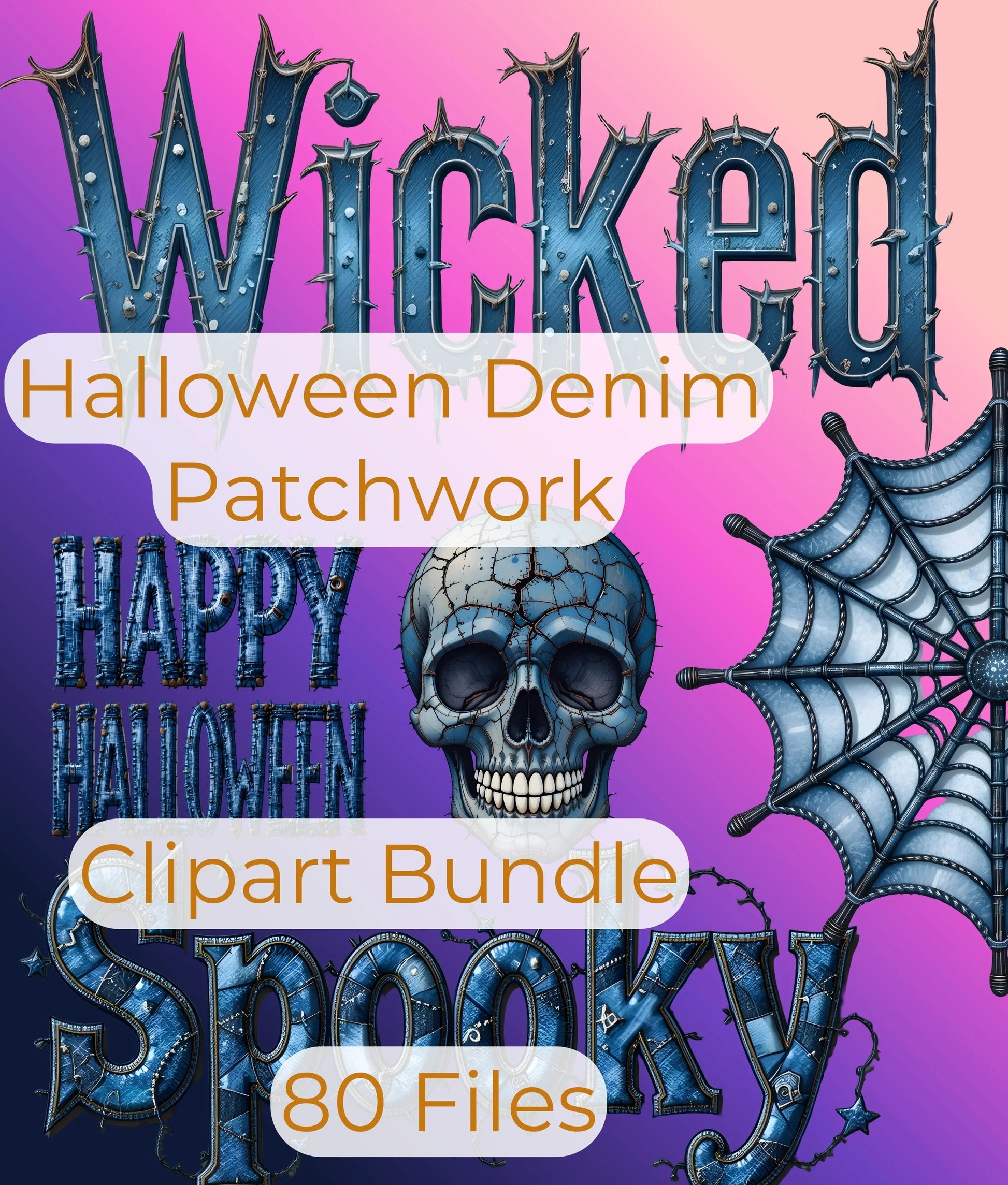 Halloween Denim Patchwork Clipart Bundle - CraftNest - Digital Crafting and Art