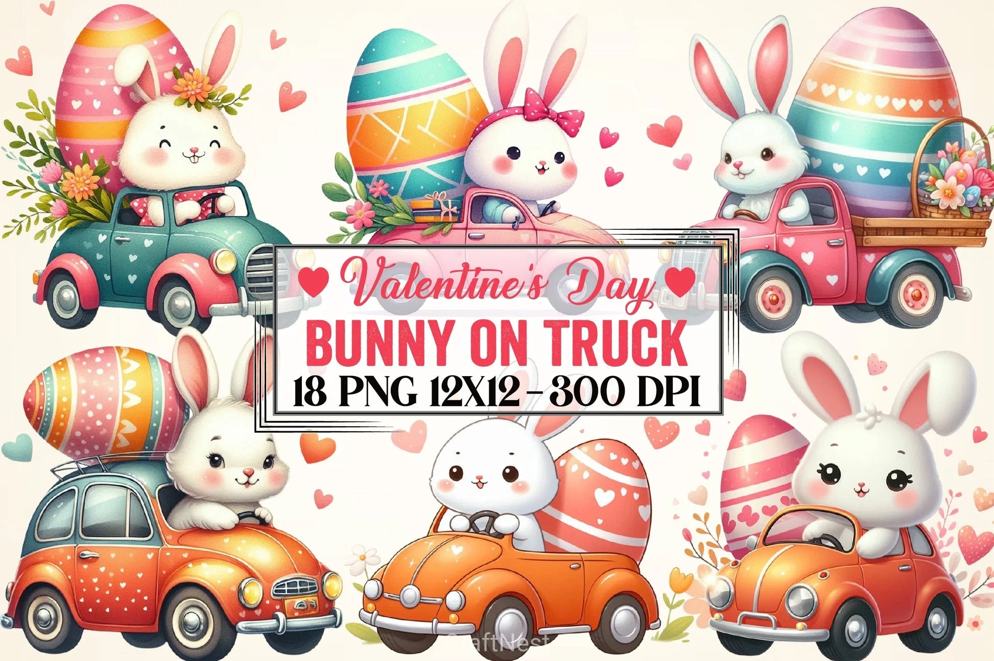 Bunny Truck Valentine Clipart Bundle - CraftNest - Digital Crafting and Art
