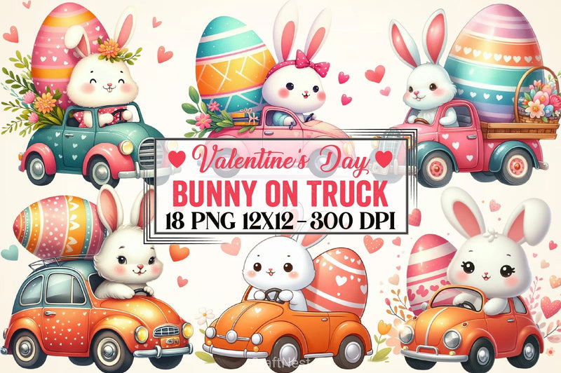 Bunny Truck Valentine Clipart Bundle - CraftNest - Digital Crafting and Art