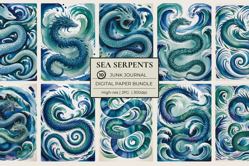 Sea Serpents Junk Journal Papers - CraftNest - Digital Crafting and Art