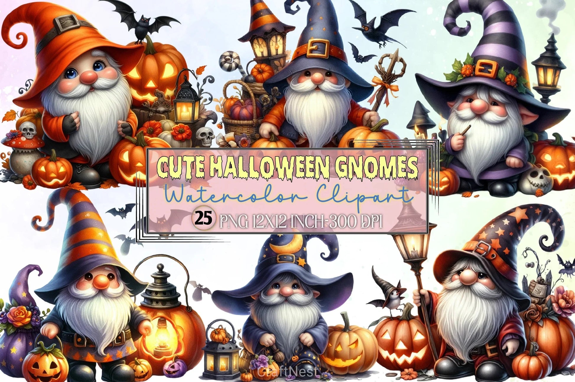 Cute Halloween Gnomes Clipart Bundle - CraftNest - Digital Crafting and Art
