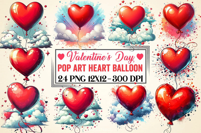 Valentine's Pop Art Heart Balloon Clipart Bundle - CraftNest - Digital Crafting and Art