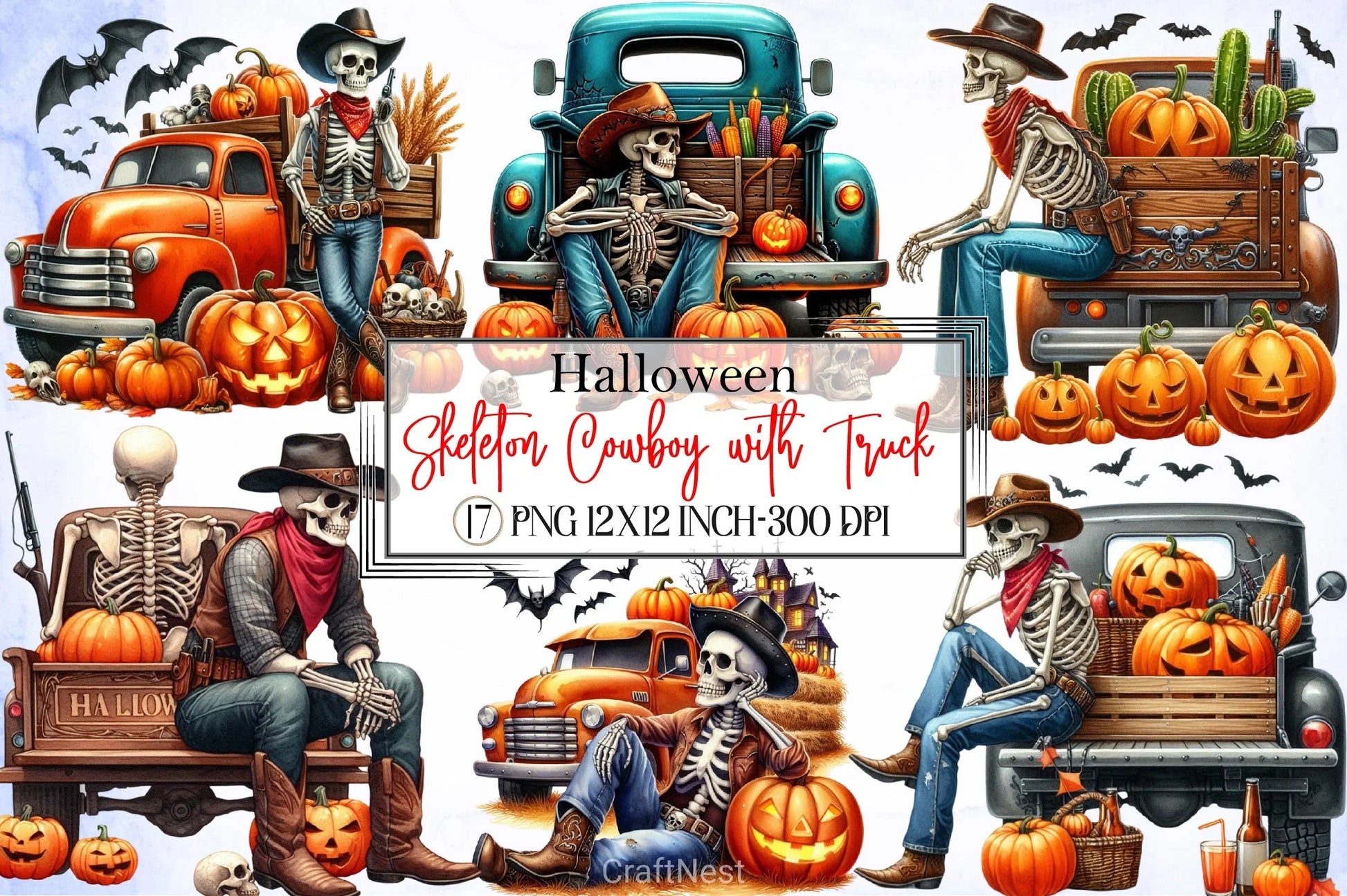 Skeleton Cowboy Truck Clipart Bundle - CraftNest - Digital Crafting and Art