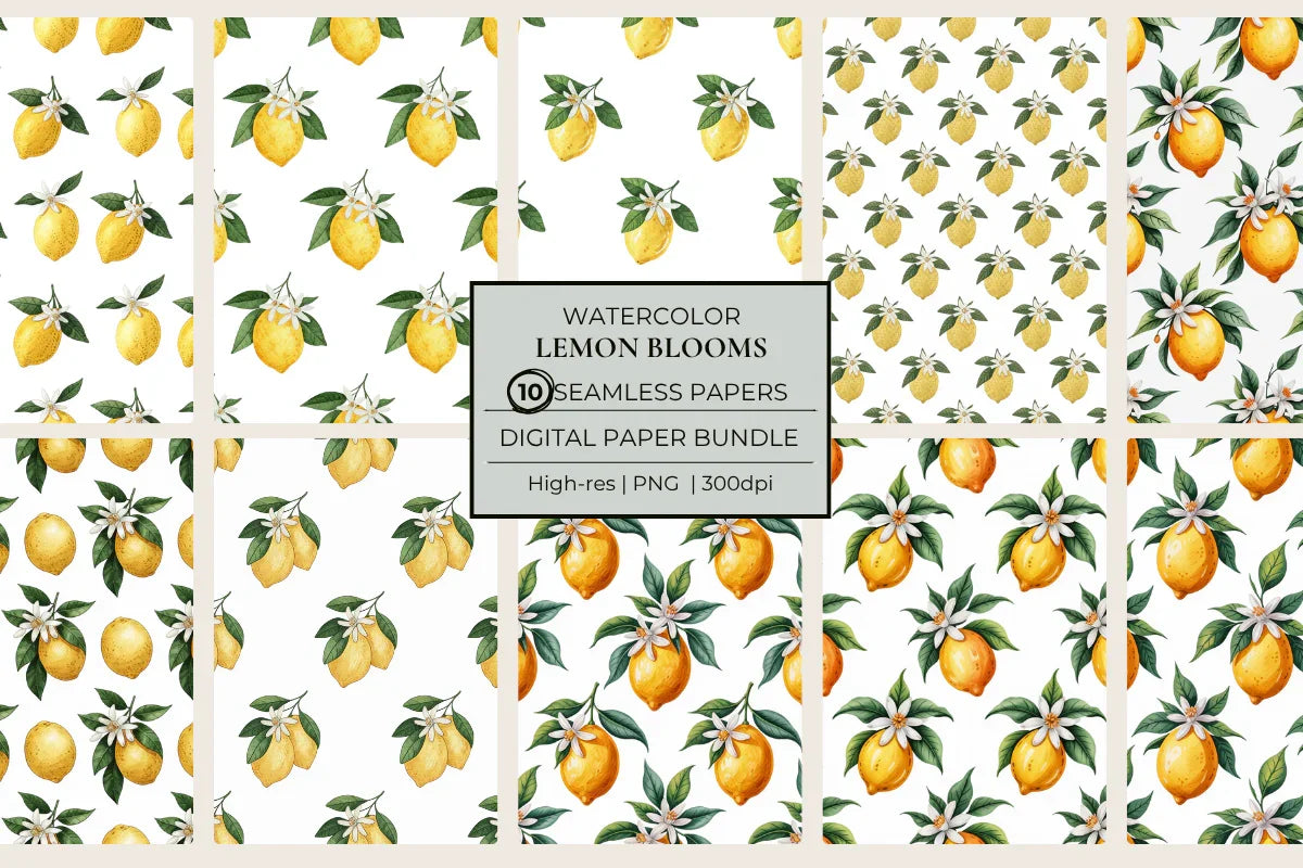 Lemon Blooms Seamless Papers - CraftNest - Digital Crafting and Art