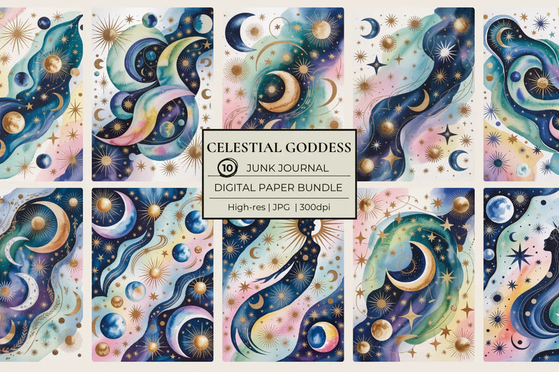 Celestial Goddess Junk Journal Papers - CraftNest - Digital Crafting and Art