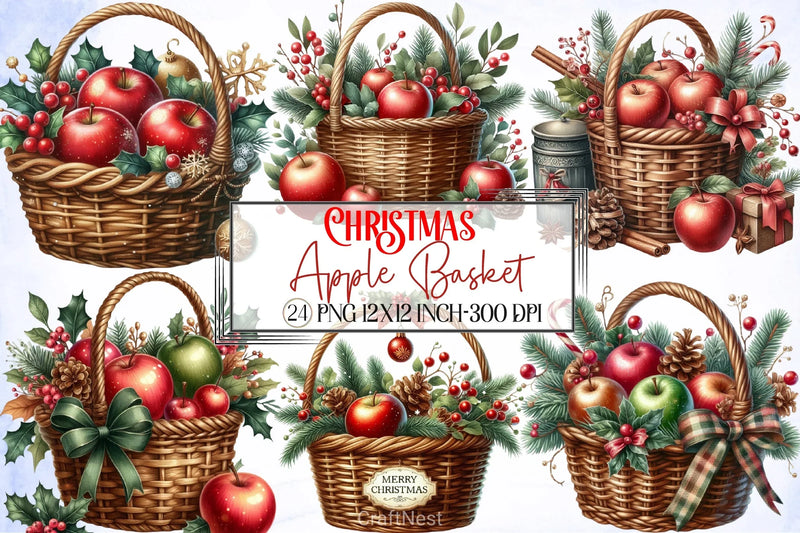 Christmas Apple Basket Clipart Bundle - CraftNest - Digital Crafting and Art